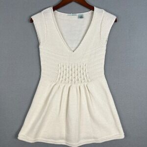 Guinevere Knit Tunic Sweater Womens S Cream Wool Blend V Neck Boho Cottagecore‎